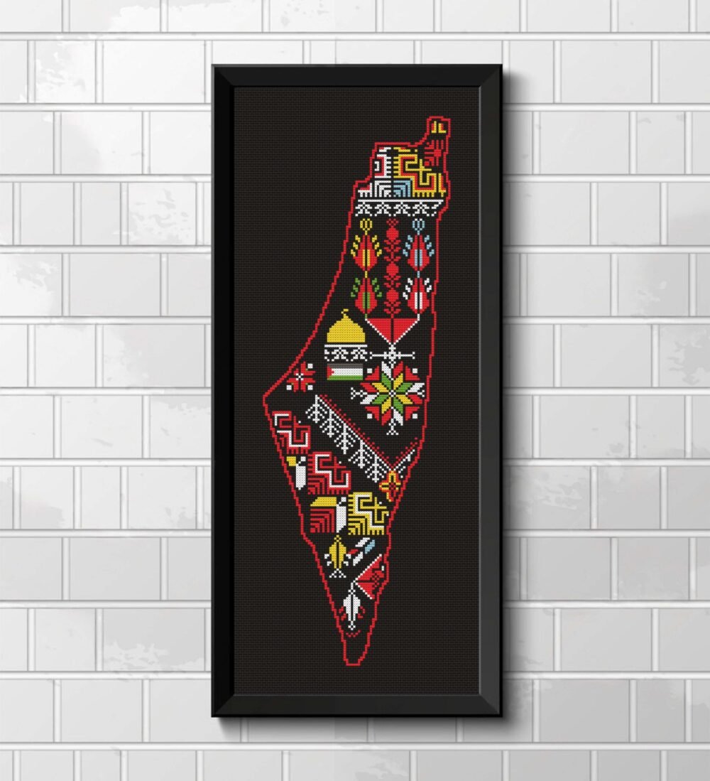 palestine map al aqsa motif tatreez pattern wall decor,instant download home decor palestinian tatreez decor tatreez cross stitch