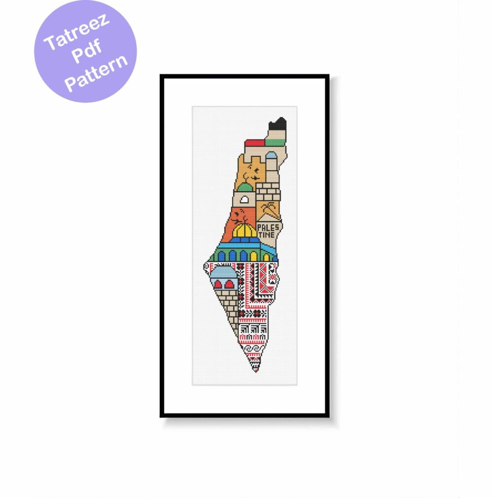 patestine map tatreez pattern motif cross stitch palestine pdf instant download
