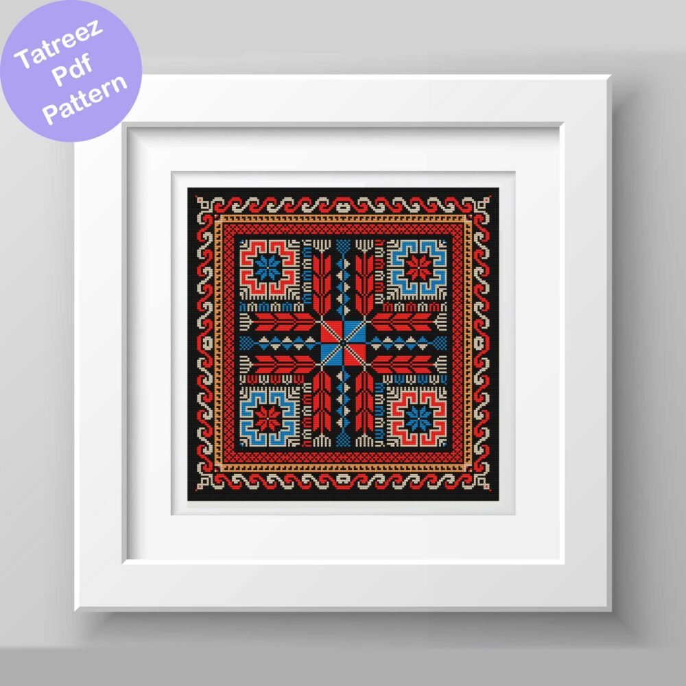 squre tatreez pattern motif cross stitch palestine pdf instant download