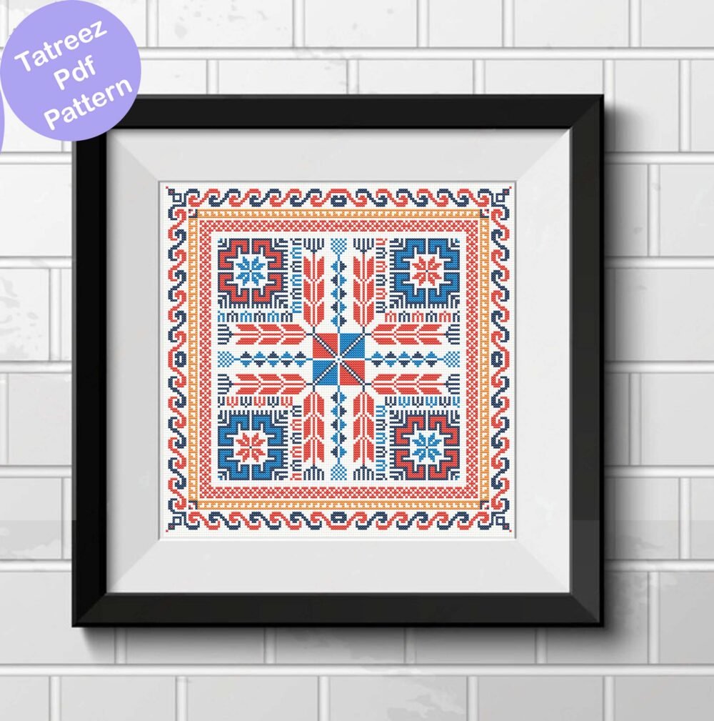 squre tatreez pattern motif cross stitch palestine pdf instant download