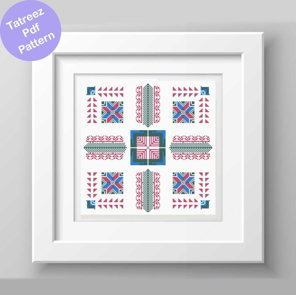 squre palestine tatreez pattern motif cross stitch palestine pdf instant download