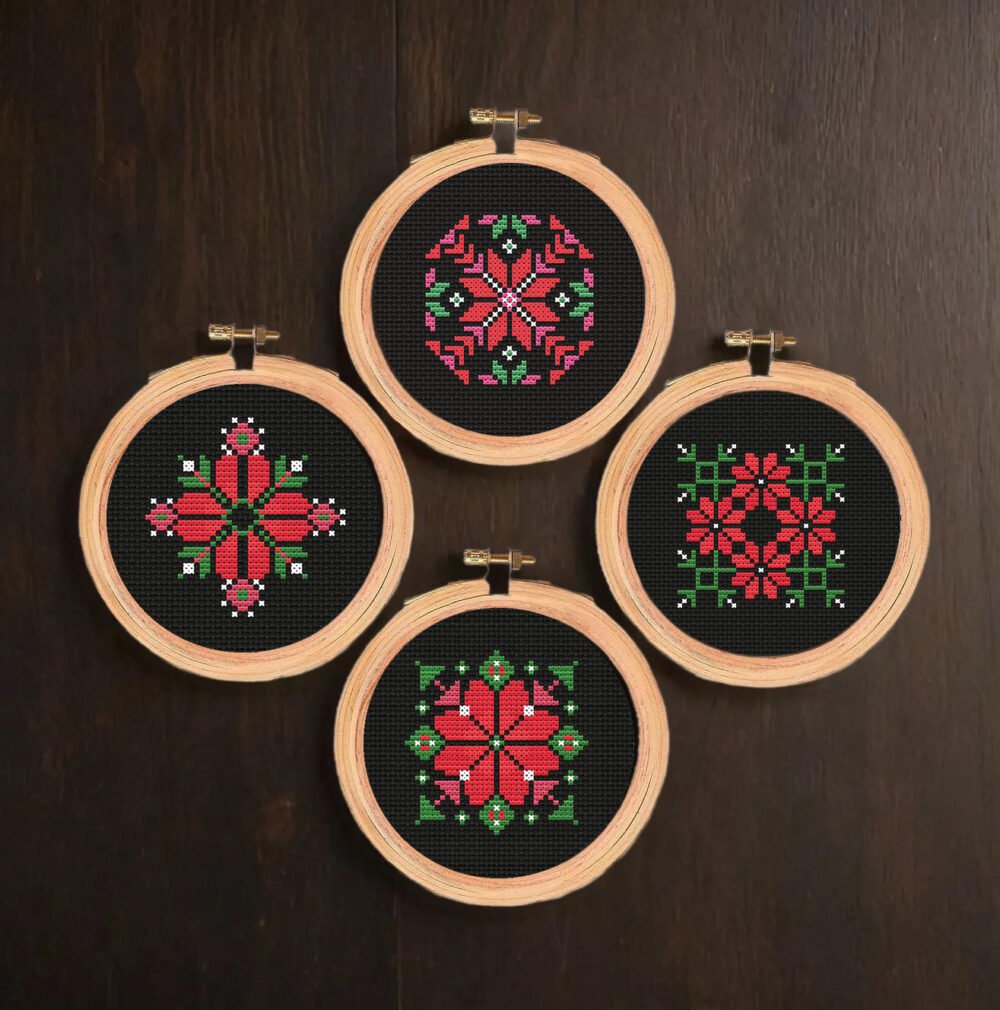 set of 4 tatreez pattern for beginer motif cross stitch palestine pdf instant download