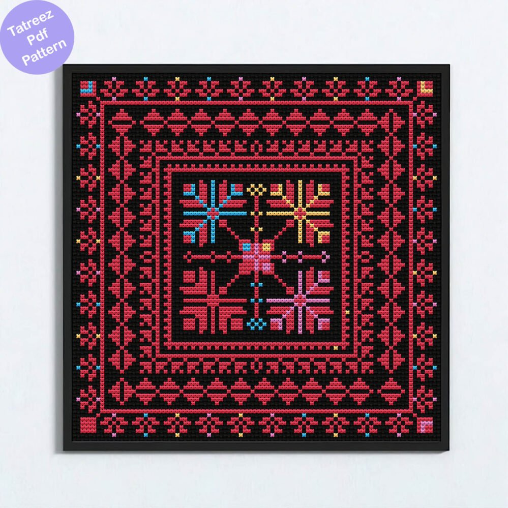 mini tatreez sampler pattern,size palestinians tatreez pattern,motif sampler pattern,palestinians cross stitch sampler pdf chart