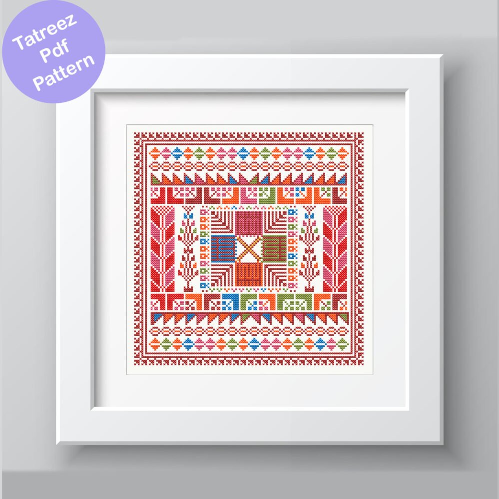 tatreez sampler pattern,size palestinians tatreez pattern,motif sampler pattern,cross stitch sampler,tatreez sampler motif pdf chart
