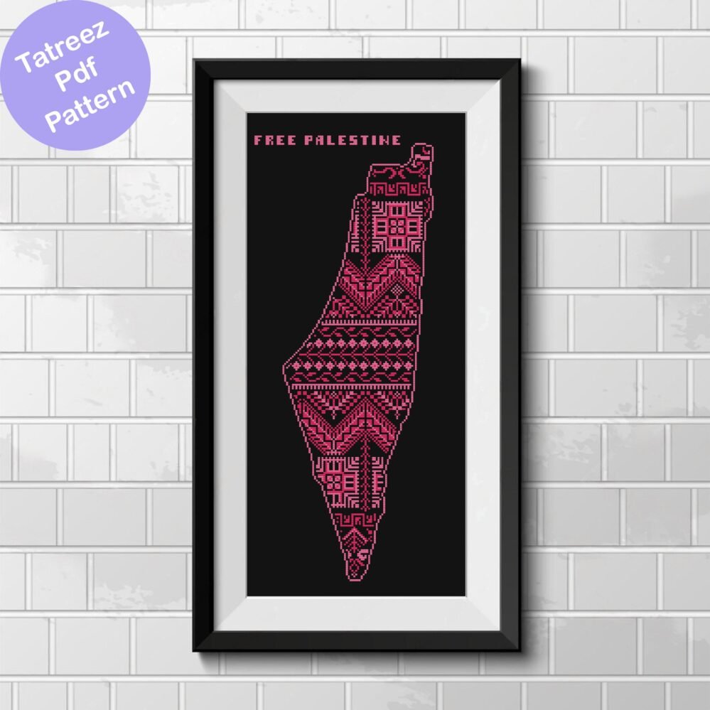 palestine map al aqsa motif tatreez pattern wall decor,instant download palestinian tatreez decor tatreez cross stitch motif tatreez map