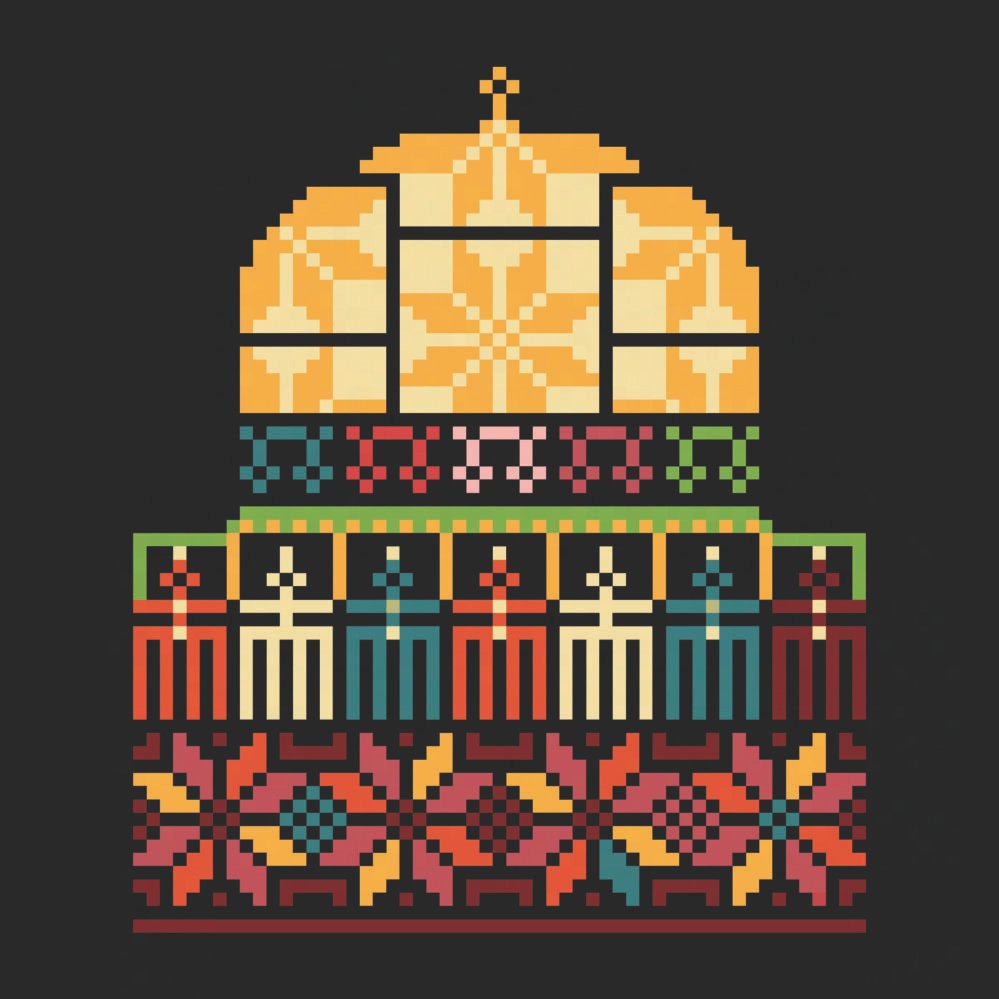 mini al aqsa palestinians tatreez pattern,al aqsa tatreez,al aqsa cross stitch pdf chart ,al aqsa with kufi calliography tatreez pattern