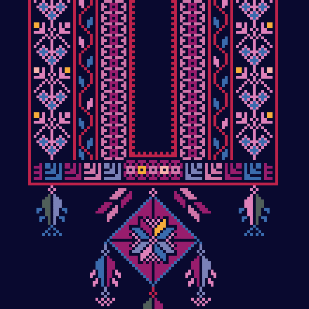 mini palestinians tatreez pattern,thobe neck tatreez pattern,palestine cross stitch pdf chart ,tatreez palestine