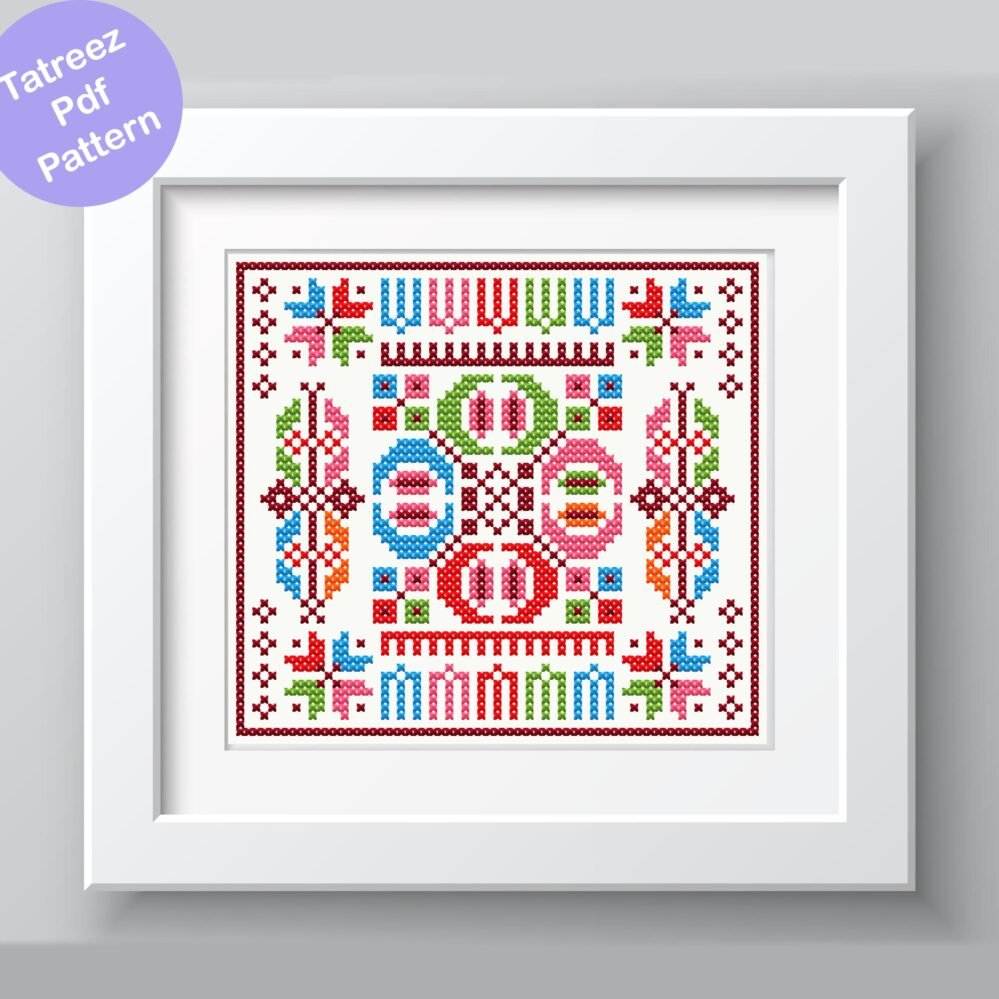 tatreez sampler pattern,mini size palestinians tatreez pattern,motif sampler pattern,palestinians cross stitch sampler pdf chart