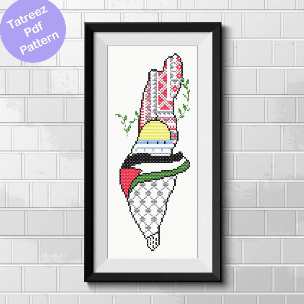 palestine map tatreez, al aqsa motif tatreez pattern wall decor,instant download home decor palestinian tatreez decor tatreez cross stitch pdf chart