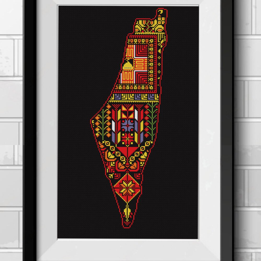 palestine map al aqsa motif tatreez pattern wall decor,instant download palestinian tatreez decor tatreez cross stitch,motif inspired
