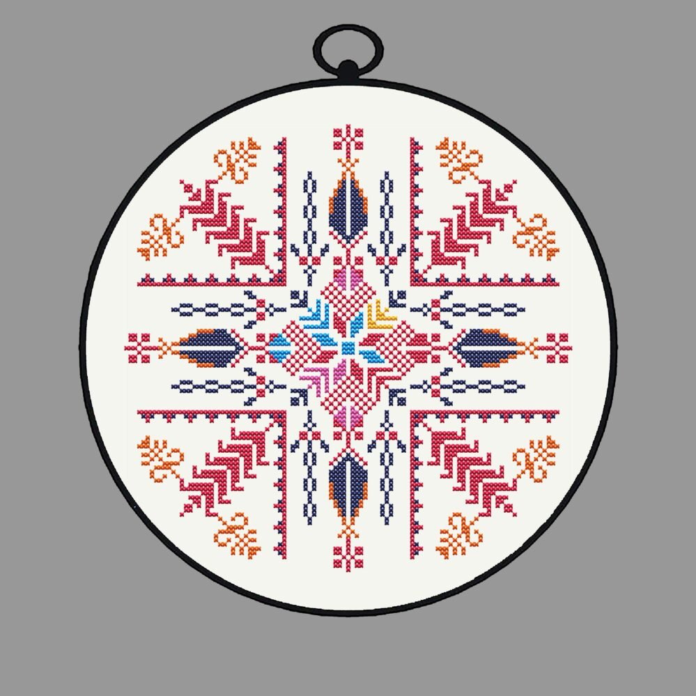 Palestinian Round Tatreez Sampler Cross Stitch Pattern PDF