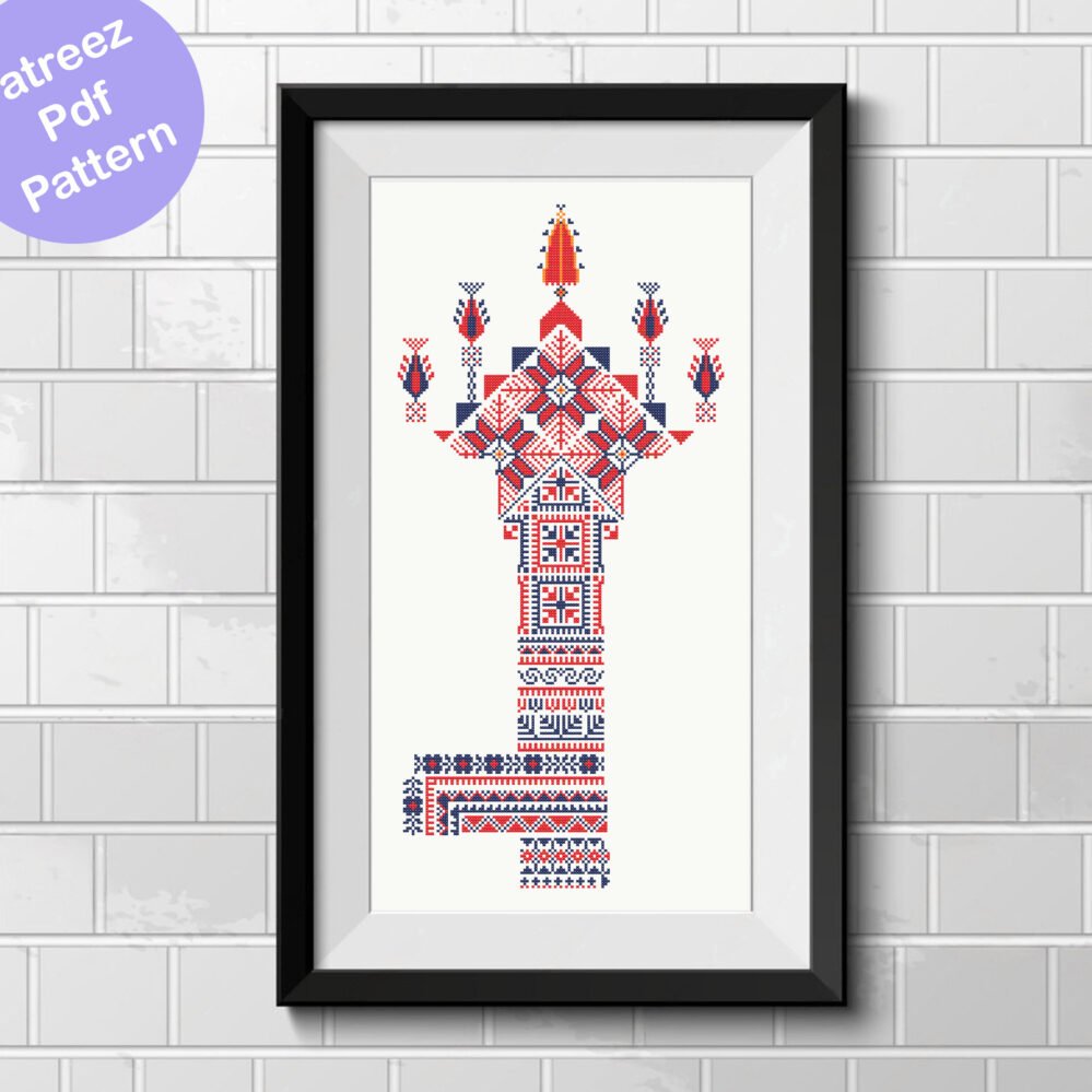 Palestinian Key of Return Tatreez Cross Stitch Pattern PDF | Traditional Embroidery Motif | Cultural Heritage Design