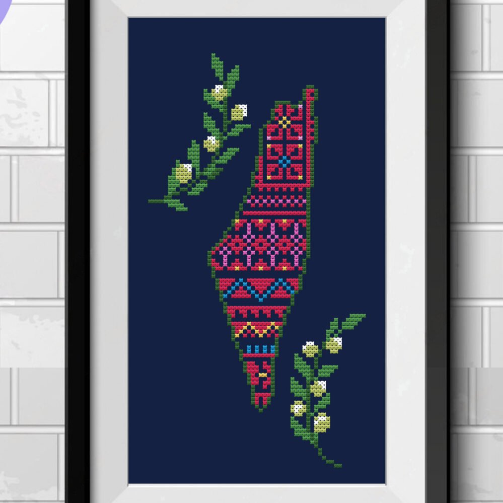 Mini Palestine Map Tatreez Cross Stitch PDF | Olive Branch Palestinian Design