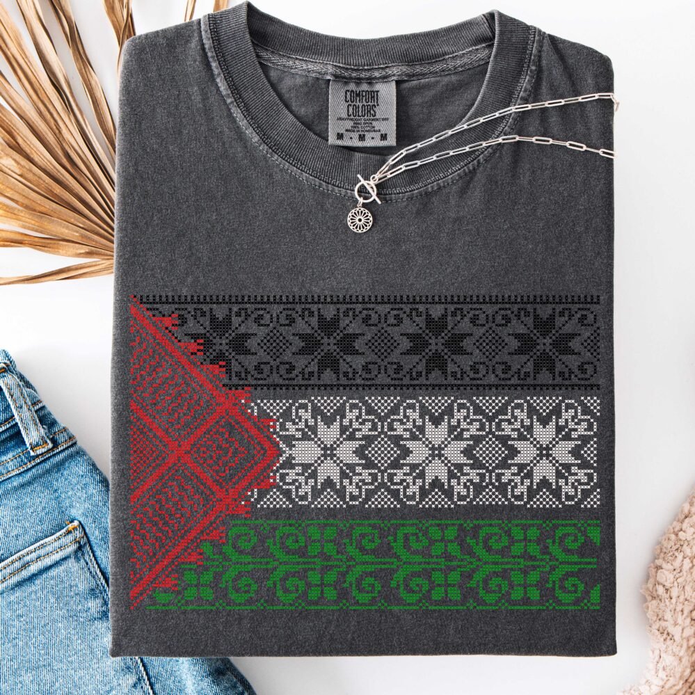 Palestine Flag,Tatreez inspired printed T-Shirt, Floral Tee,Unisex T-Shirt for Protest & Activism, Gift for Supporters, Casual Wear