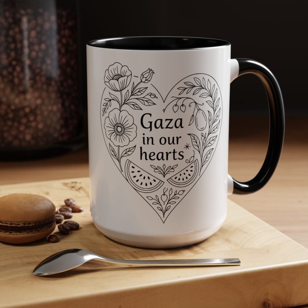 Gaza in Our Hearts Accent Coffee Mug | Minimal Line Art | Palestinian Support