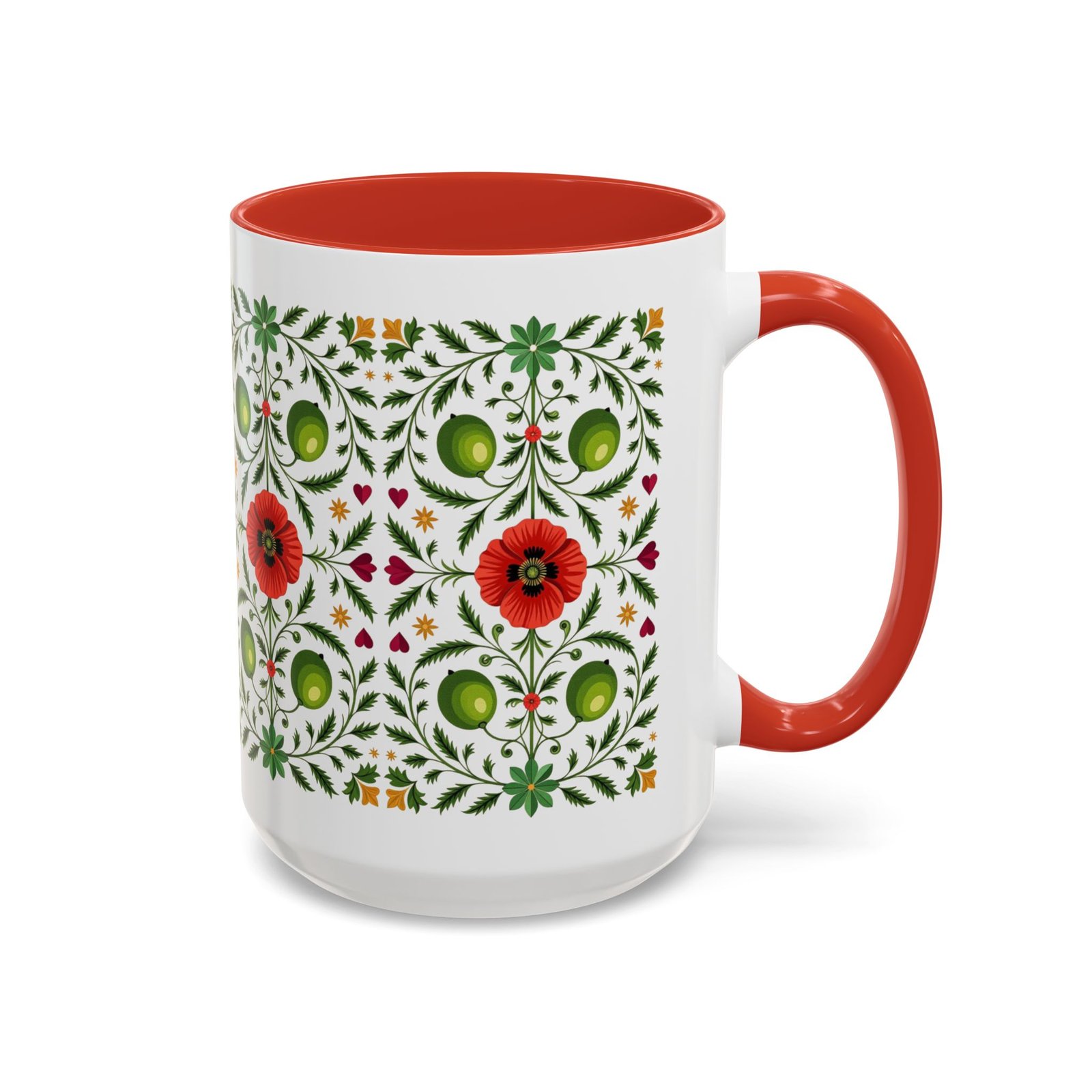 Mug, Palestinian Poppy and Olive Branch Coffee Cup, Traditional Tatreez Style, Cultural Heritage Tea Mug, Arabic Kitchen Decor, Middle - Image 2