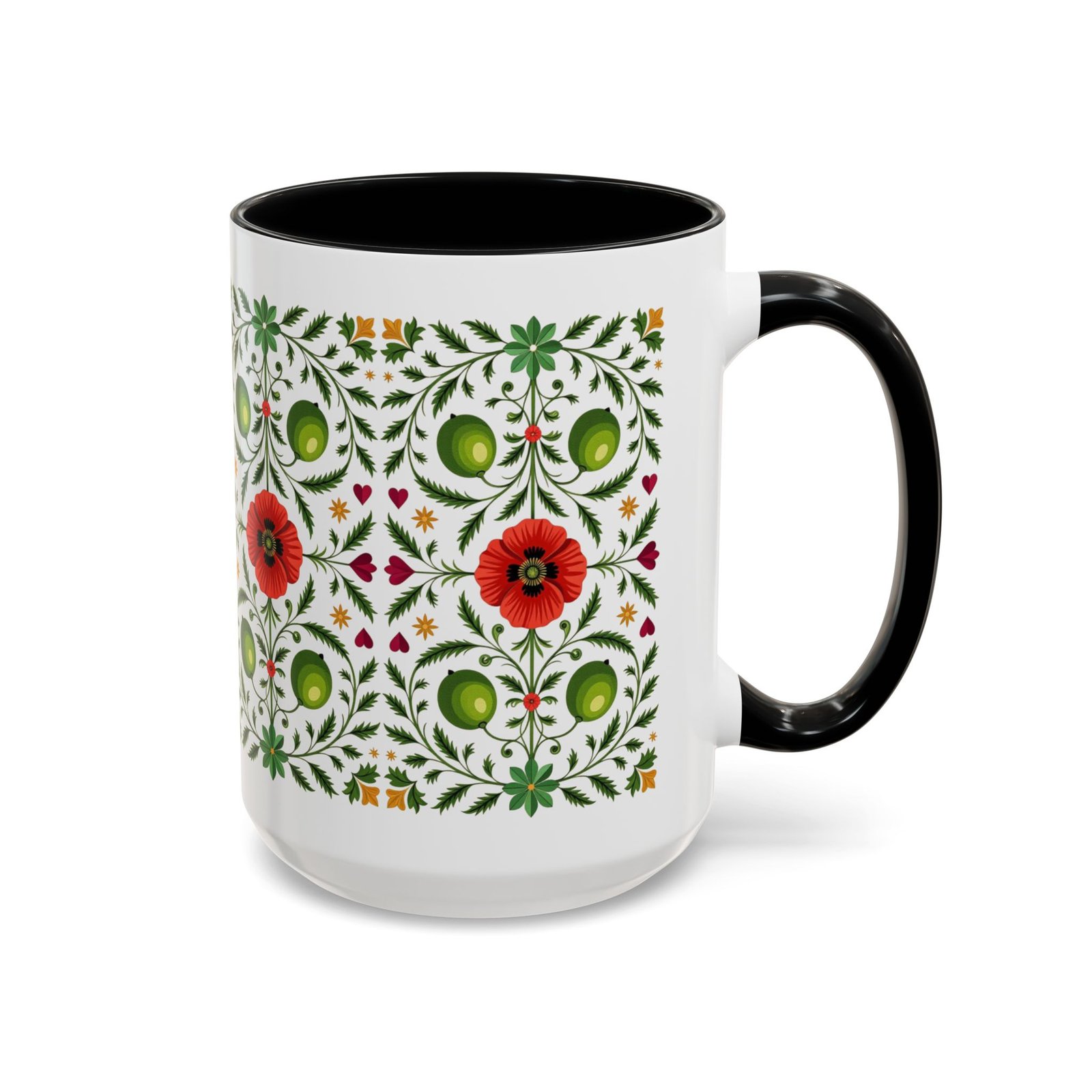 Mug, Palestinian Poppy and Olive Branch Coffee Cup, Traditional Tatreez Style, Cultural Heritage Tea Mug, Arabic Kitchen Decor, Middle - Image 3