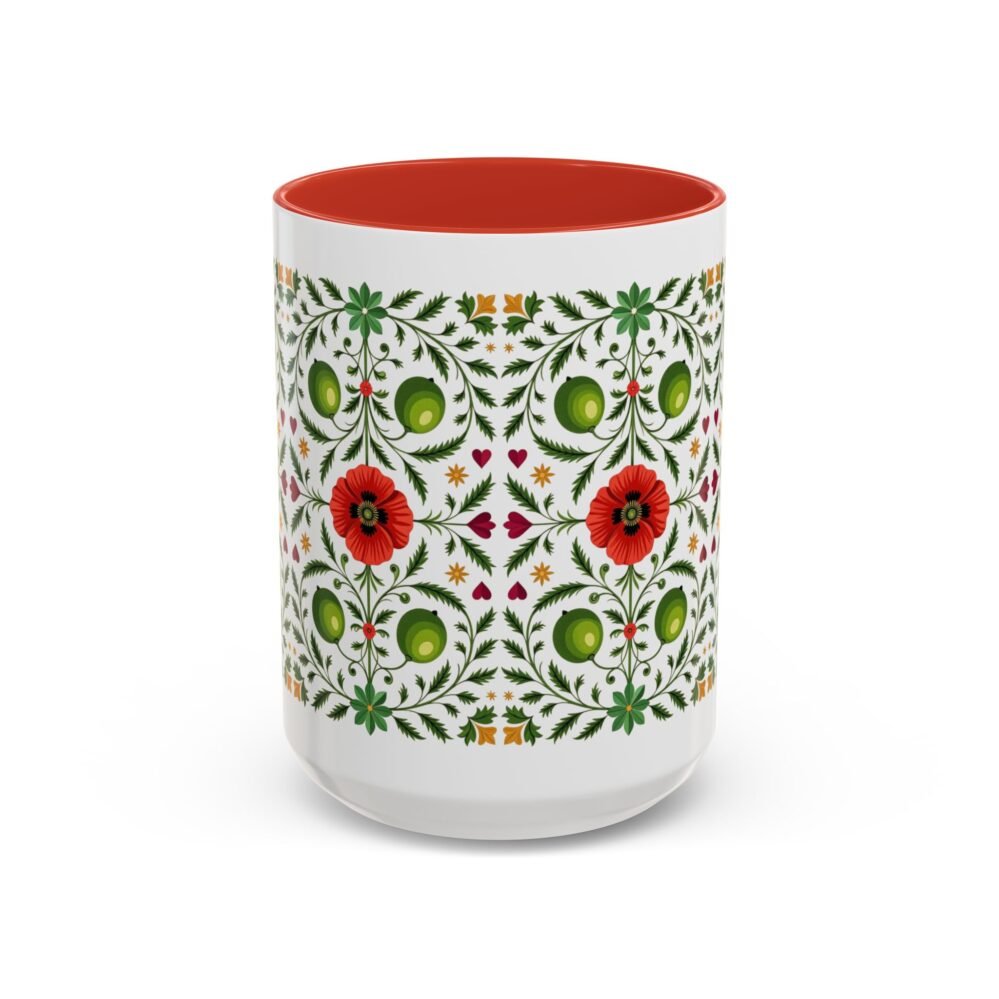 Mug, Palestinian Poppy and Olive Branch Coffee Cup, Traditional Tatreez Style, Cultural Heritage Tea Mug, Arabic Kitchen Decor, Middle