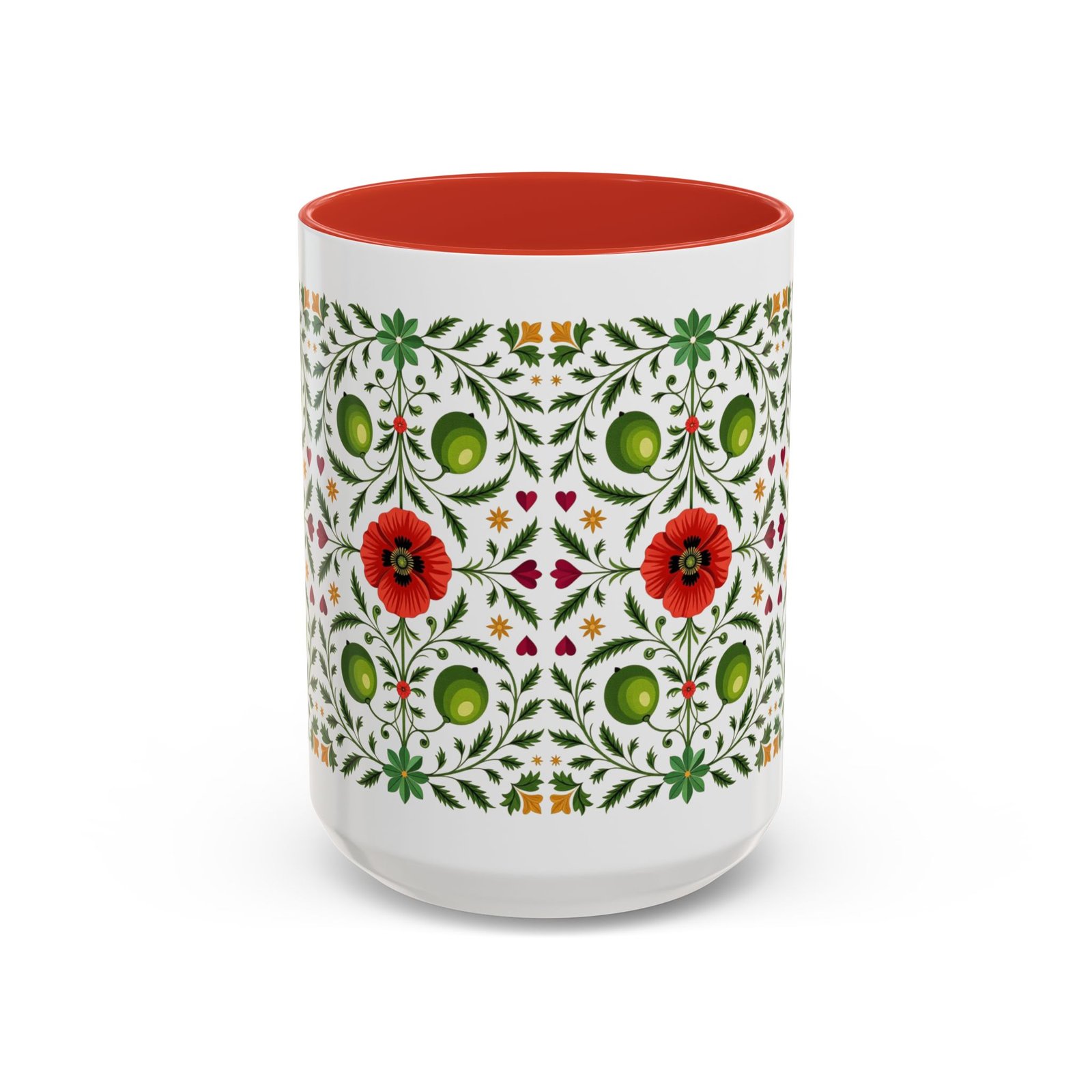 Mug, Palestinian Poppy and Olive Branch Coffee Cup, Traditional Tatreez Style, Cultural Heritage Tea Mug, Arabic Kitchen Decor, Middle