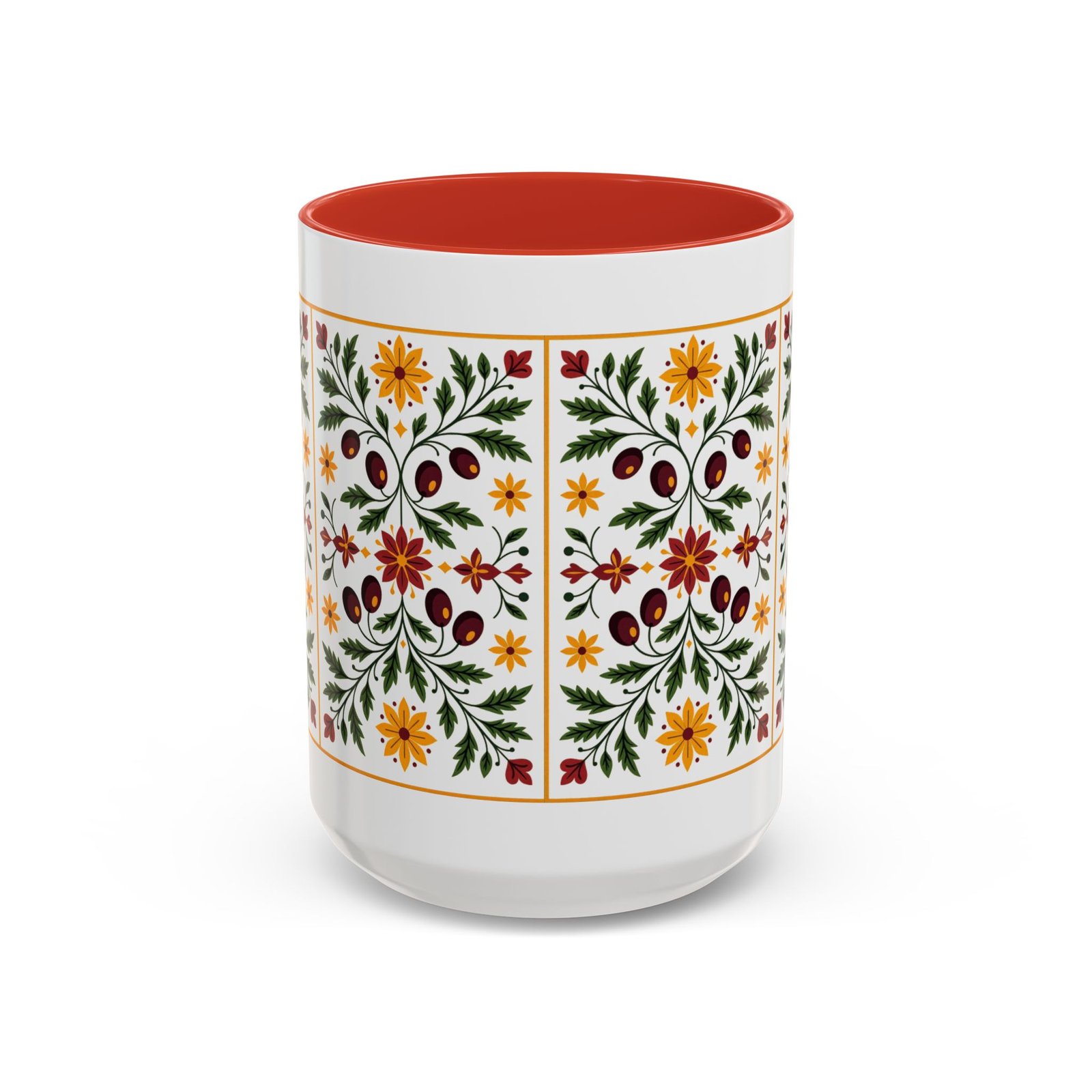 Mug, Traditional Palestinian Coffee Cup with Poppy and Olive Design, Ceramic Kitchenware, Tatreez Inspired Drinkware, Unique Handcrafted Tea - Image 2