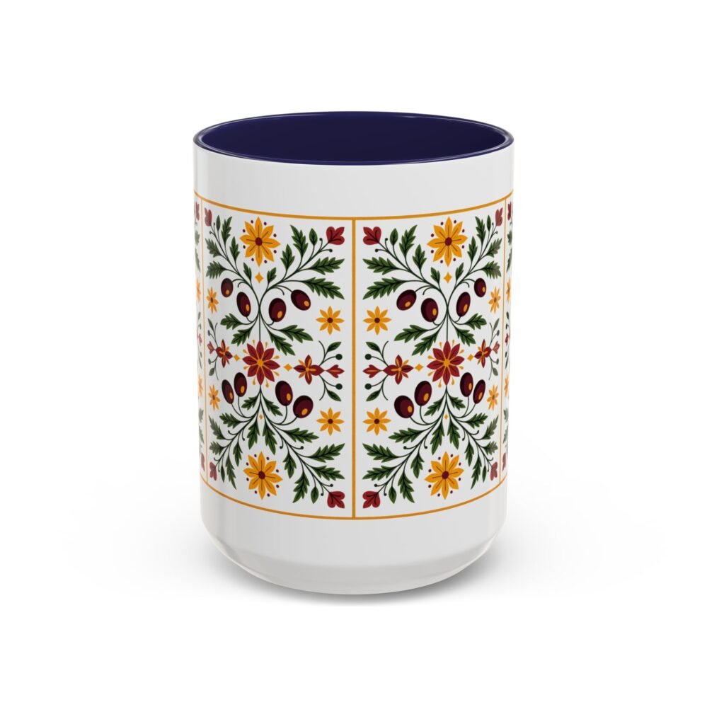 Mug, Traditional Palestinian Coffee Cup with Poppy and Olive Design, Ceramic Kitchenware, Tatreez Inspired Drinkware, Unique Handcrafted Tea