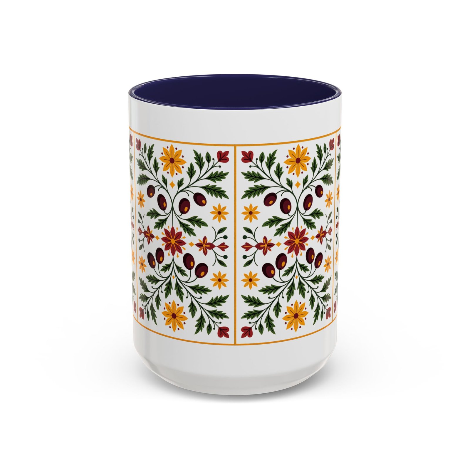 Mug, Traditional Palestinian Coffee Cup with Poppy and Olive Design, Ceramic Kitchenware, Tatreez Inspired Drinkware, Unique Handcrafted Tea