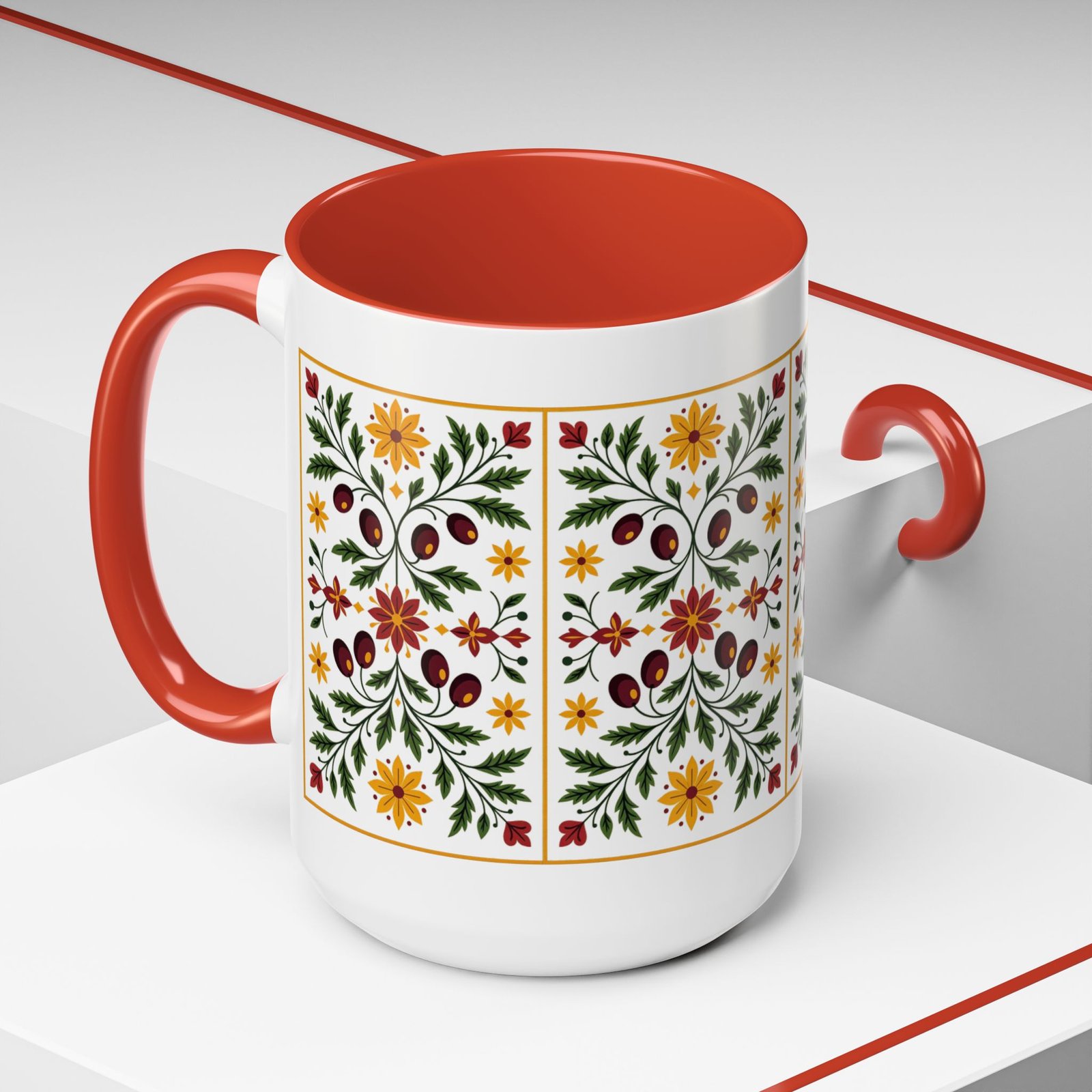 Mug, Traditional Palestinian Coffee Cup with Poppy and Olive Design, Ceramic Kitchenware, Tatreez Inspired Drinkware, Unique Handcrafted Tea - Image 3