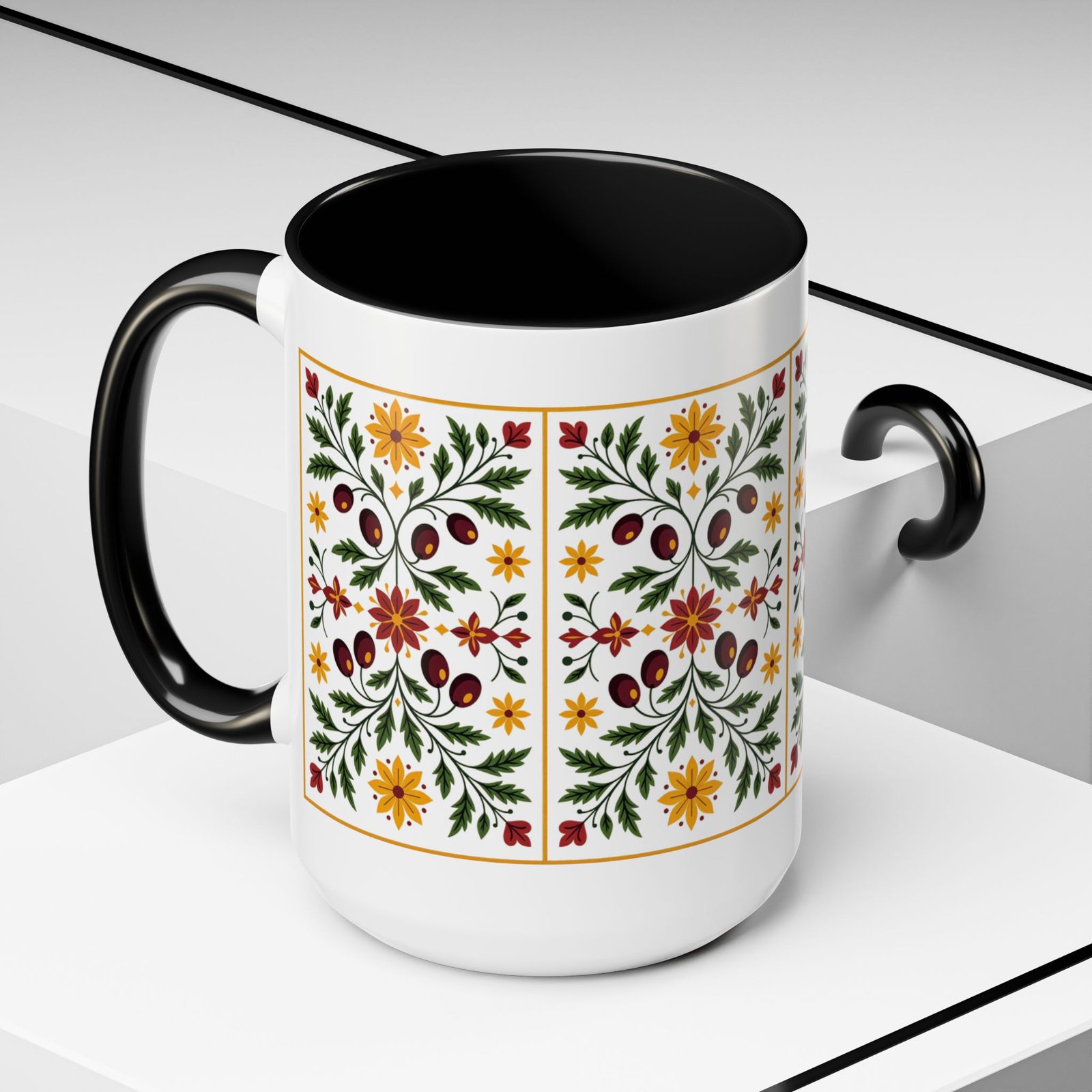 Mug, Traditional Palestinian Coffee Cup with Poppy and Olive Design, Ceramic Kitchenware, Tatreez Inspired Drinkware, Unique Handcrafted Tea - Image 4