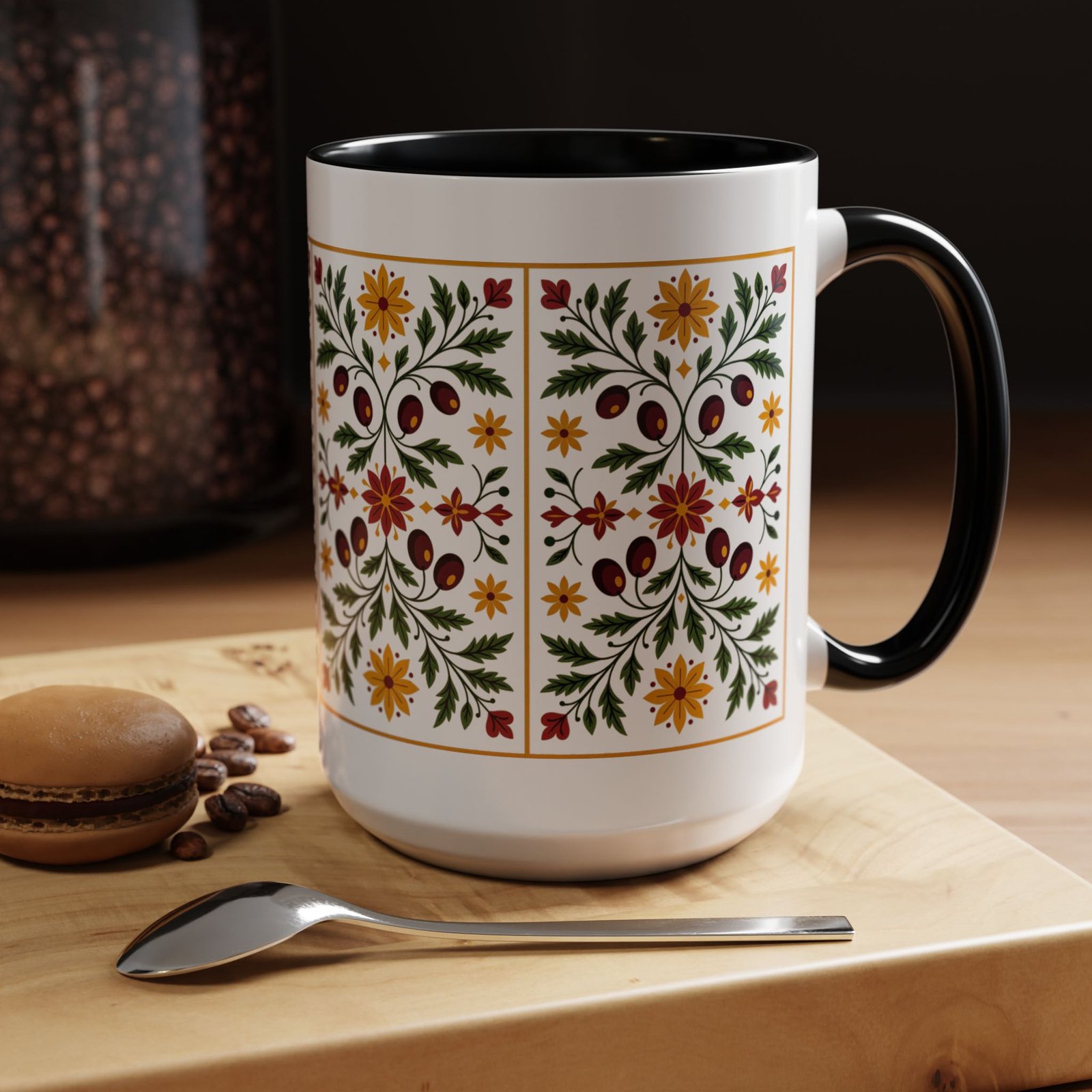 Mug, Traditional Palestinian Coffee Cup with Poppy and Olive Design, Ceramic Kitchenware, Tatreez Inspired Drinkware, Unique Handcrafted Tea - Image 5