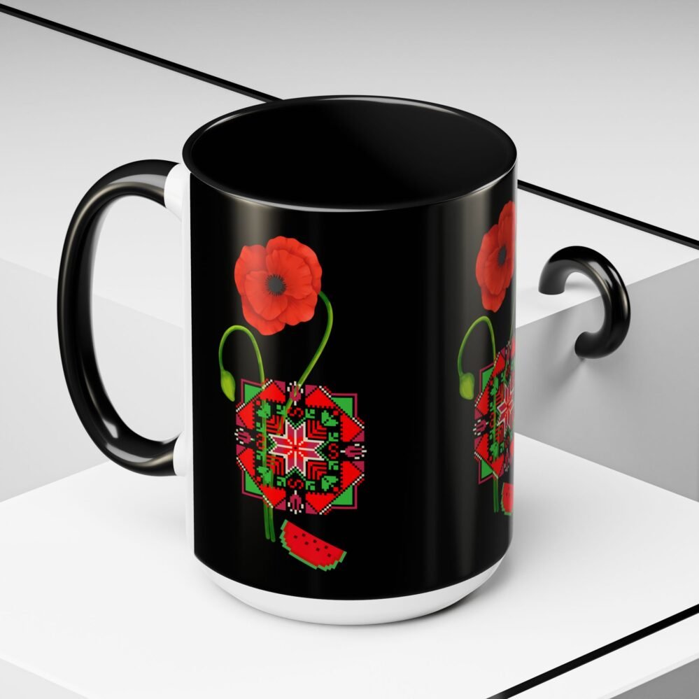 Mug, Palestinian Poppy Flower and Tatreez Inspired Design, Watermelon Pattern, Gift for Coffee Lovers, Kitchen Decor, Ceramic Cup, Mother's