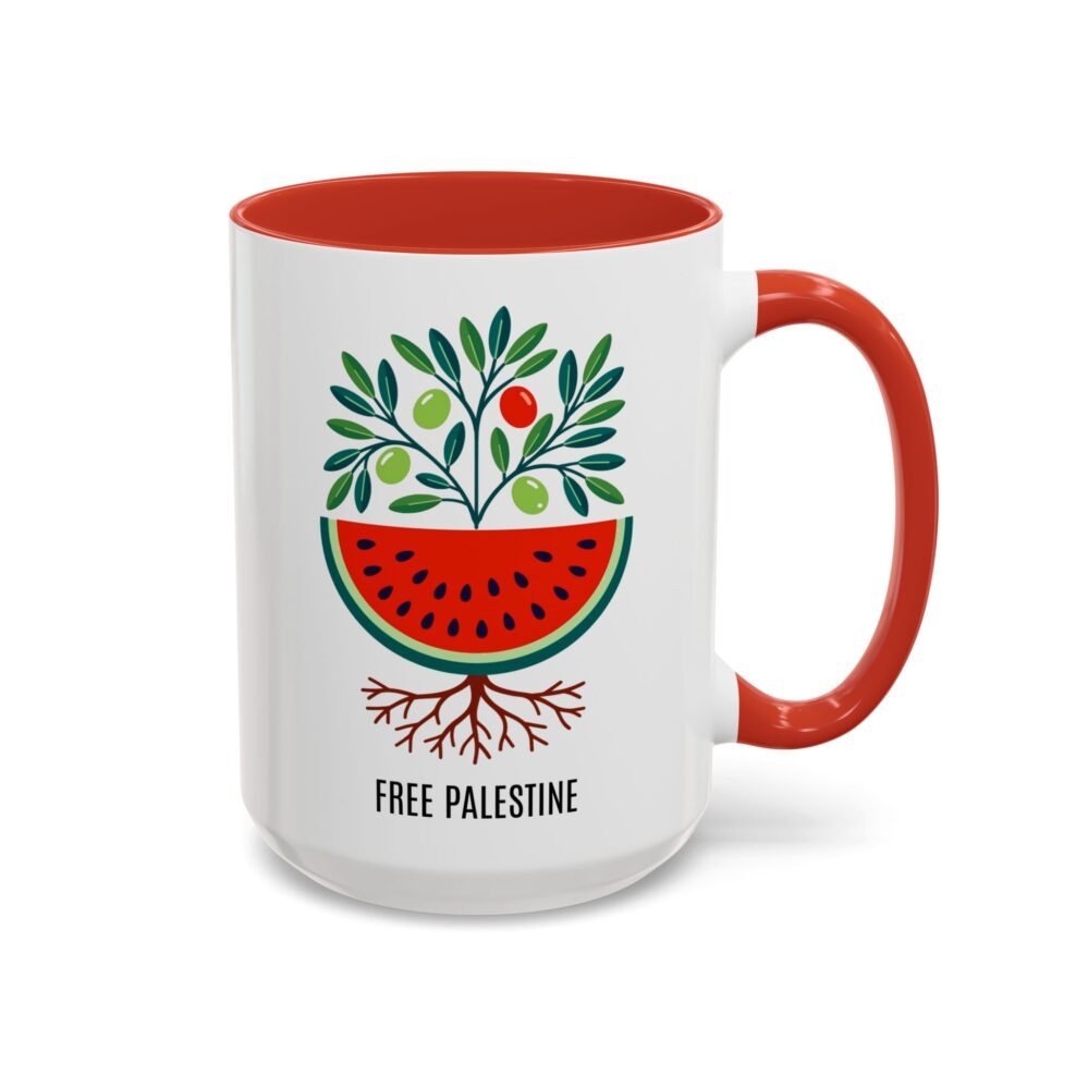 Watermelon Olive Tree Free Palestine Accent Coffee Mug | Unique Mug Gift for Peace Activists, 11oz 15oz Cup, Kitchen Decor, Tea Cup,