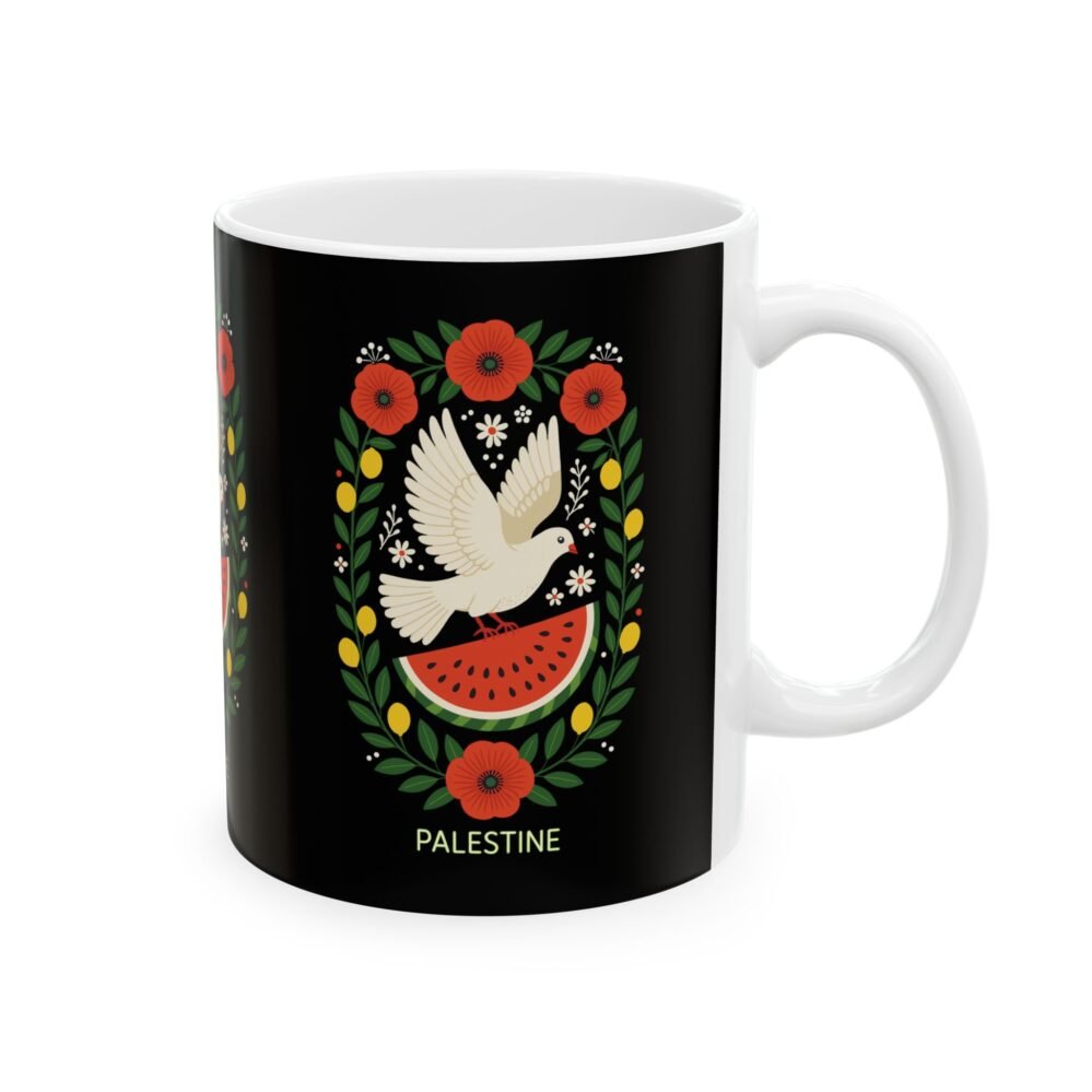 Ceramic Mug, Peace Illustration Coffee Cup | Dove and Watermelon Palestine Mug | Support Palestine Gift Idea, Palestinian Flag Drinkware,
