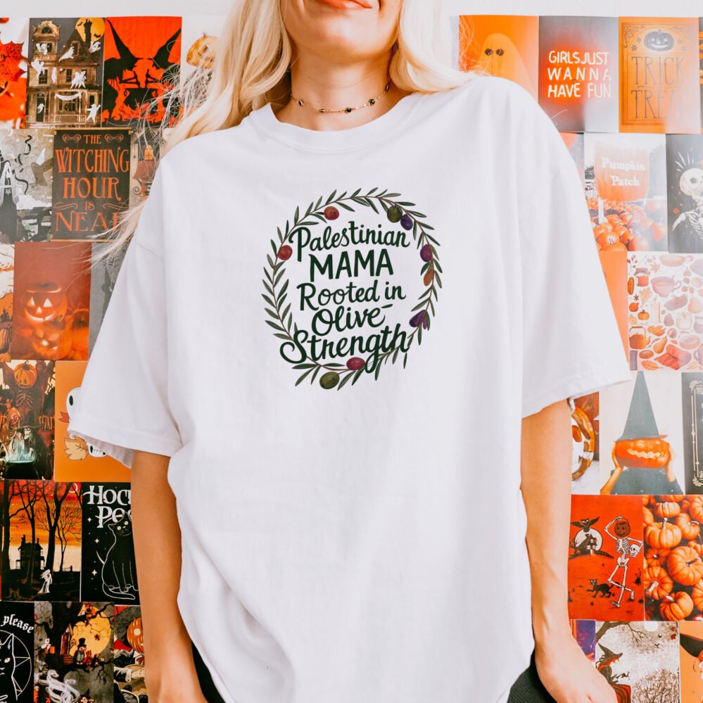 Palestinian Mama T-Shirt, Olive Tree Art Tee, Middle Eastern Heritage Gift, Palestinian Pride Shirt, Unisex Jersey Tee for Strong Mothers