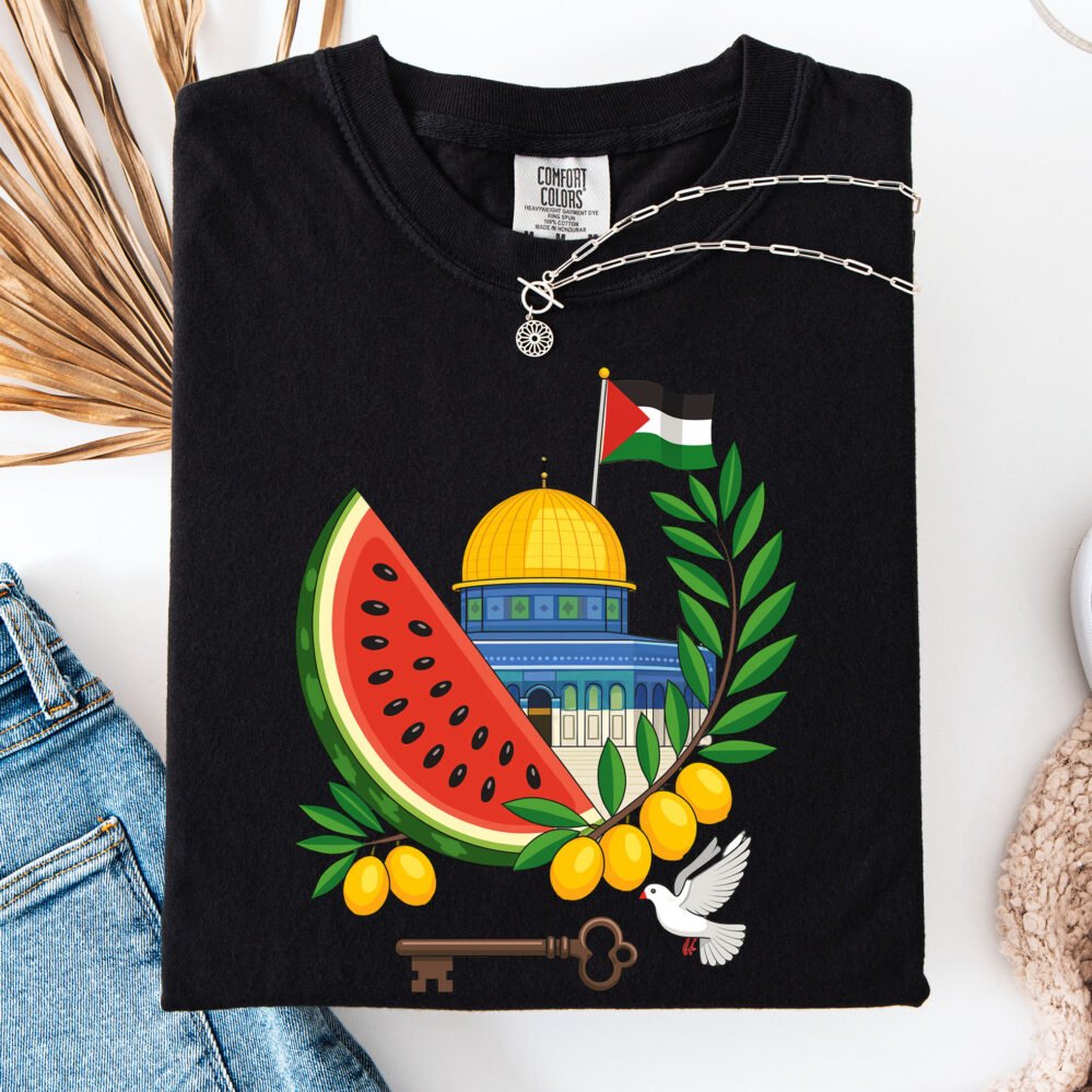 Palestine Flag T-Shirt, Al Aqsa Mosque, Key of Return Tee, Olive Branch Dove Watermelon, Free Palestine Unisex Jersey Short Sleeve Tee