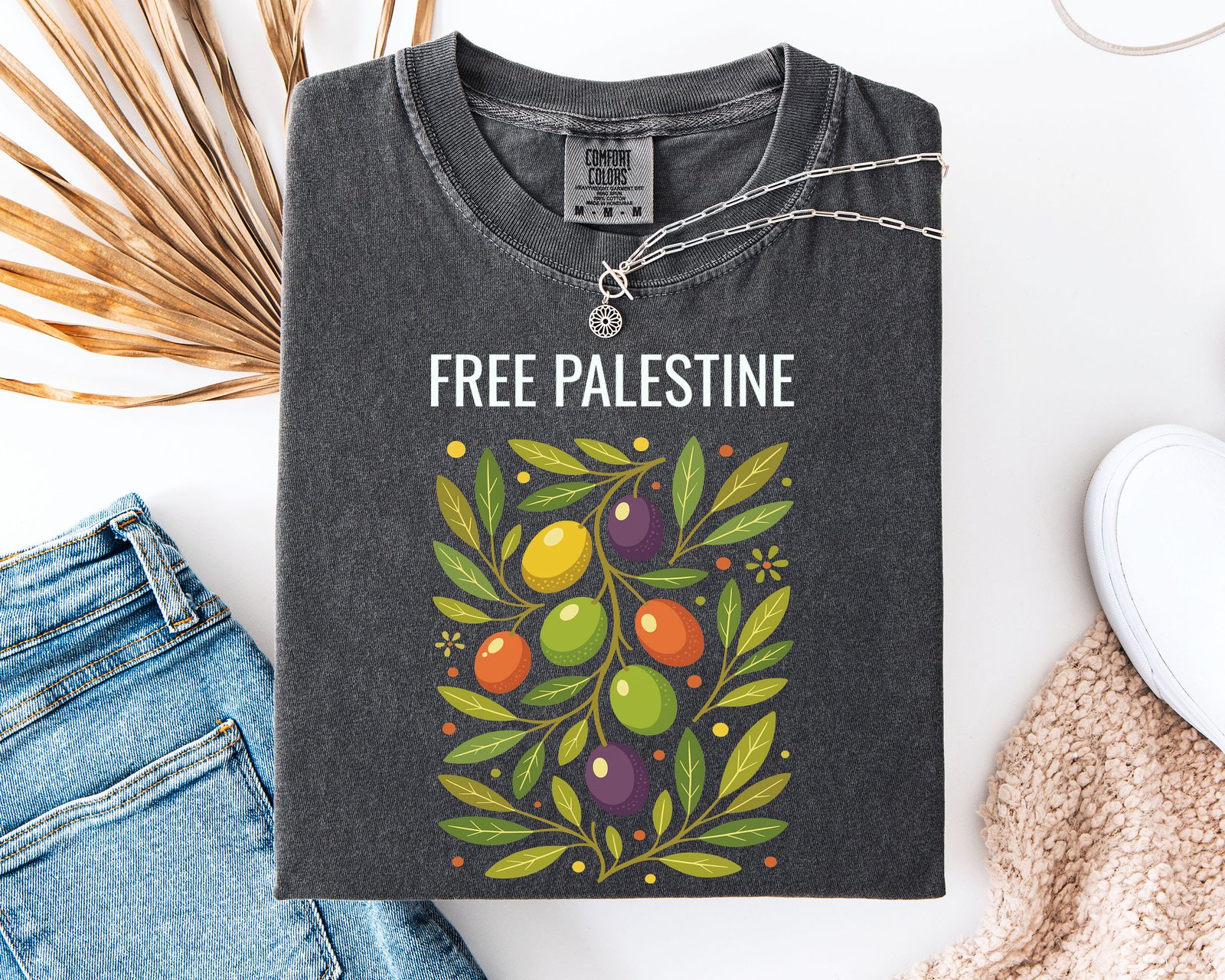 Free Palestine T-Shirt, Olive Branch Graphic Tee, Support Palestine Shirt, Pro Palestine Unisex Top, Peace and Solidarity Printed Tee