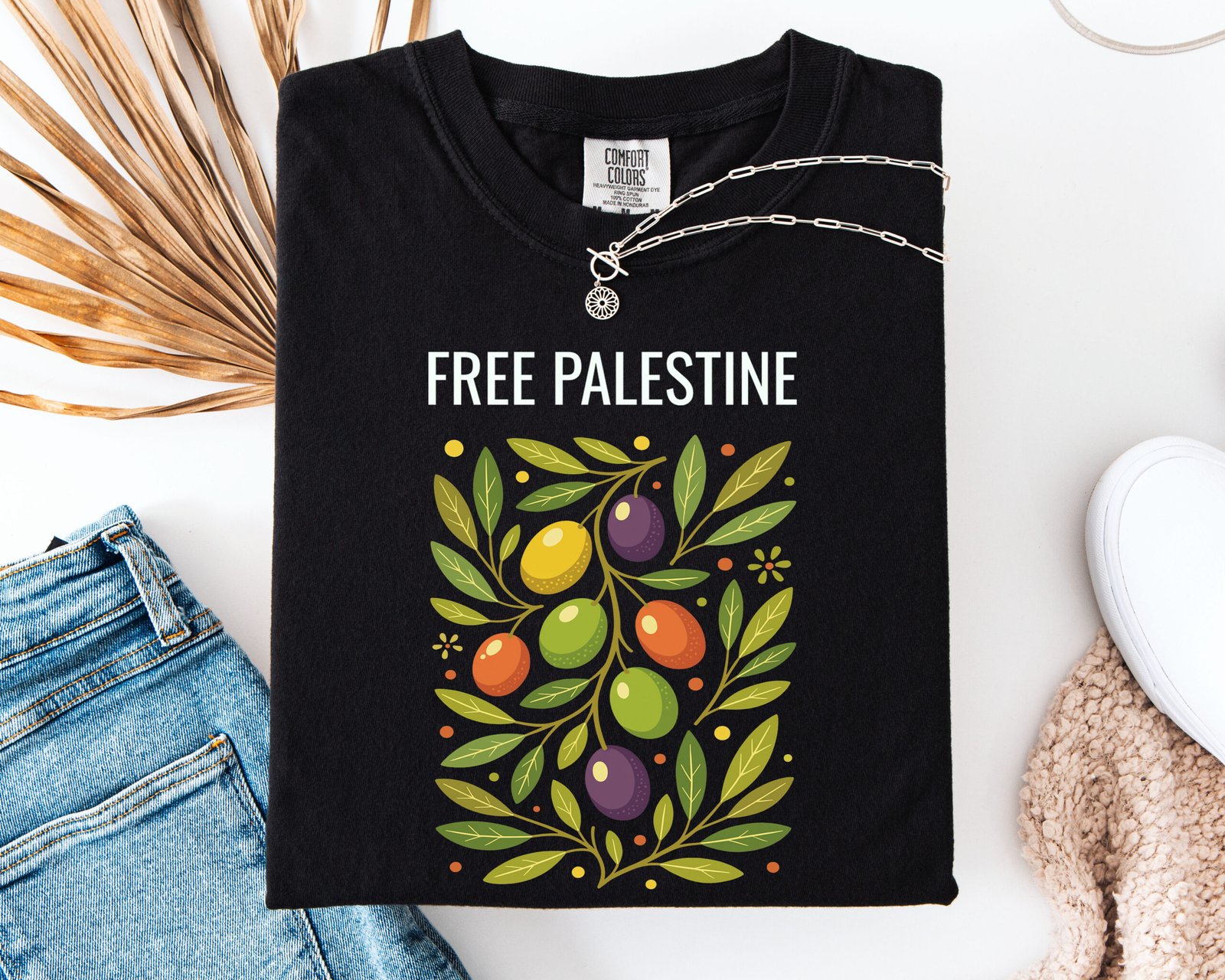 Free Palestine T-Shirt, Olive Branch Graphic Tee, Support Palestine Shirt, Pro Palestine Unisex Top, Peace and Solidarity Printed Tee - Image 3