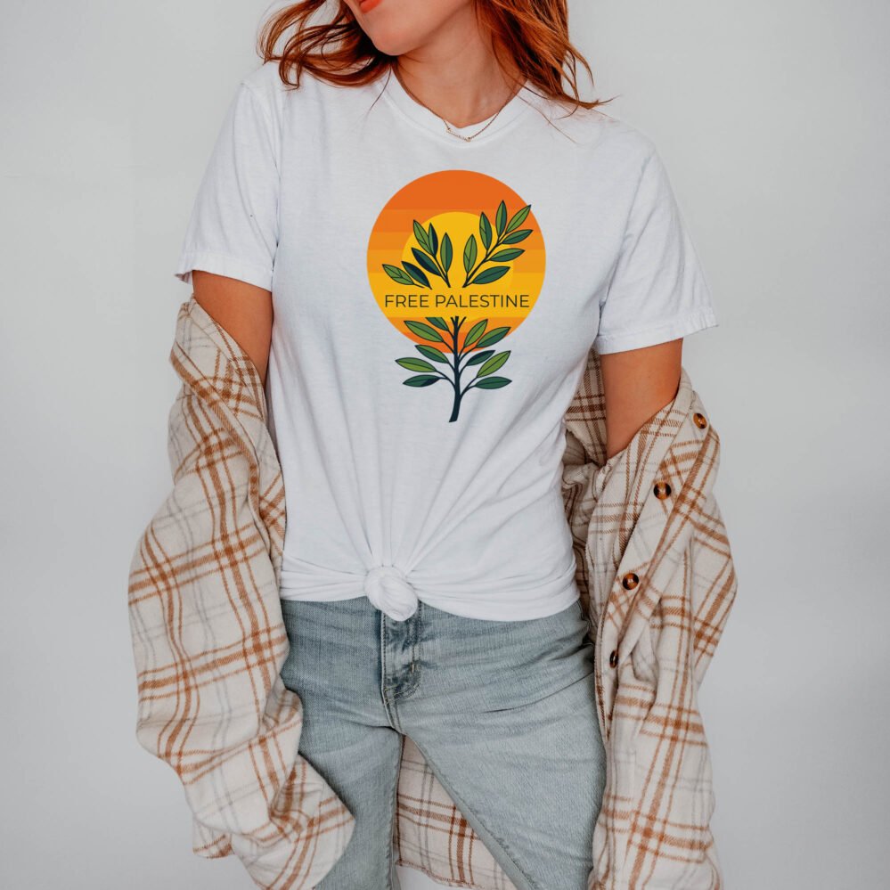 Free Palestine T-Shirt | Olive Branch & Sunrise Design | Unisex Printed Tee | Stand With Palestine | Peace and Hope Shirt, Protest Tee,