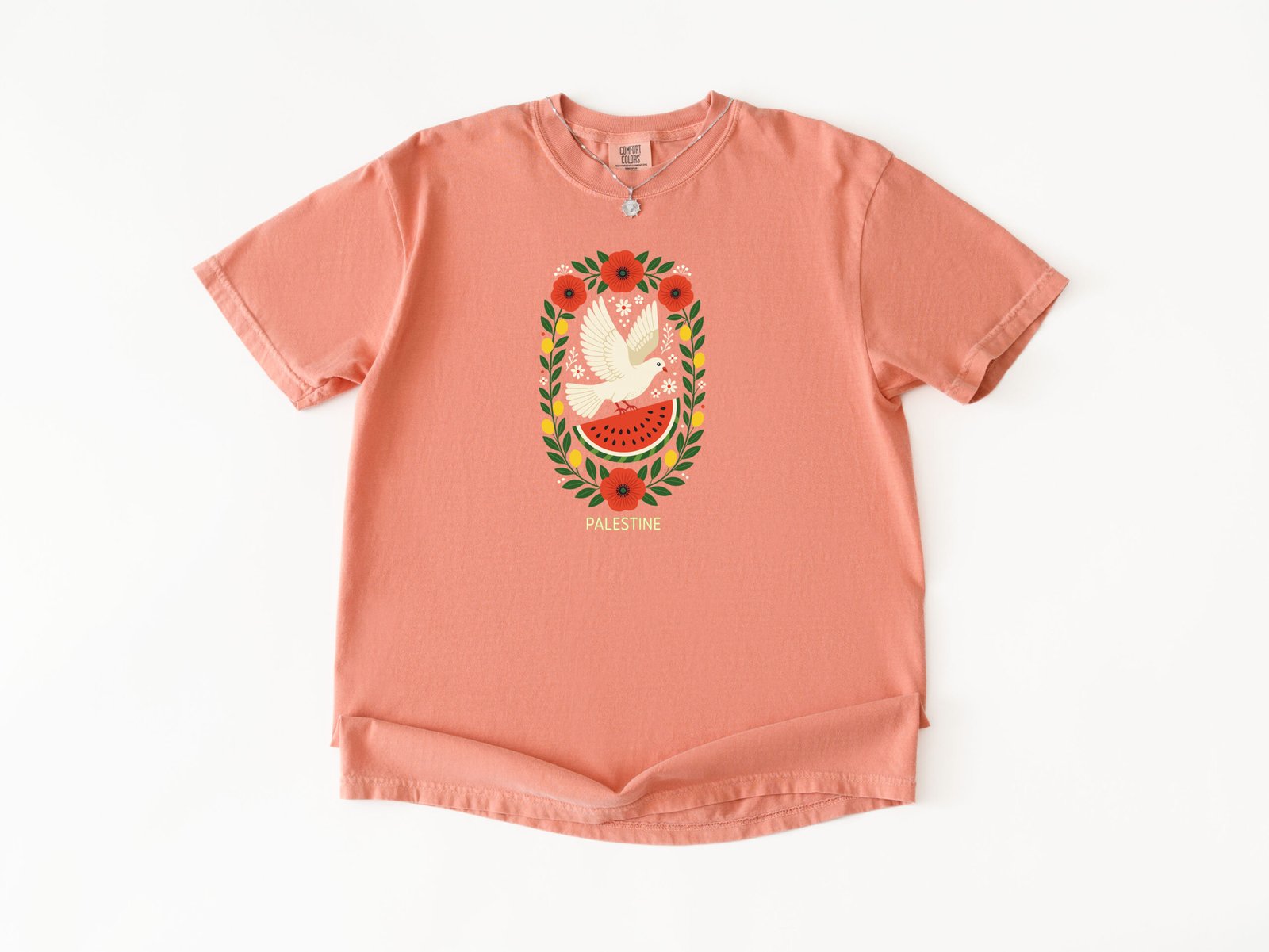 Peaceful Palestine T-Shirt, Support Palestine Shirt, Poppy Olive Dove Floral Tee, Unisex Peace Symbol Top - Image 3