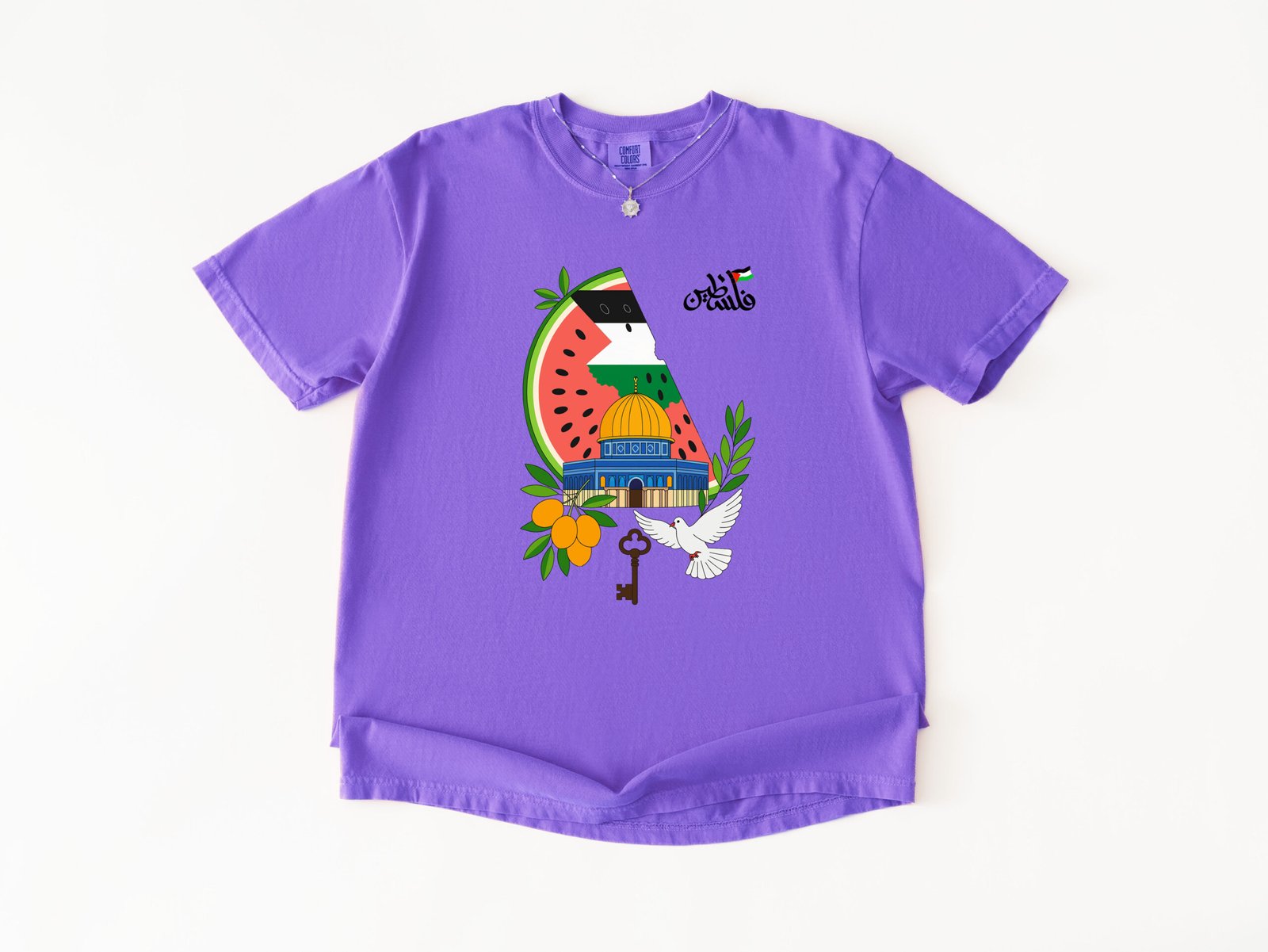 Palestine Support Tee | Olive Branch Dove Key of Return | Watermelon Flag Shirt | Al Aqsa Graphic Unisex T-Shirt - Image 2