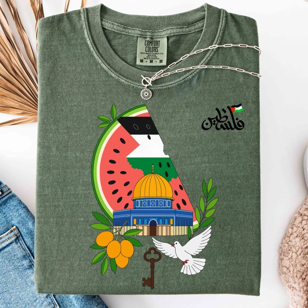 Palestine Support Tee | Olive Branch Dove Key of Return | Watermelon Flag Shirt | Al Aqsa Graphic Unisex T-Shirt