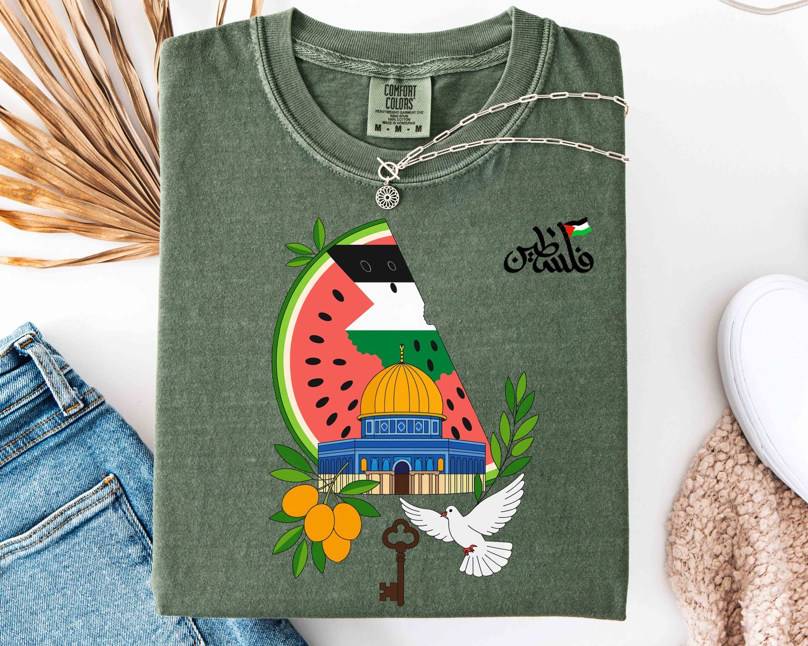 Palestine Support Tee | Olive Branch Dove Key of Return | Watermelon Flag Shirt | Al Aqsa Graphic Unisex T-Shirt