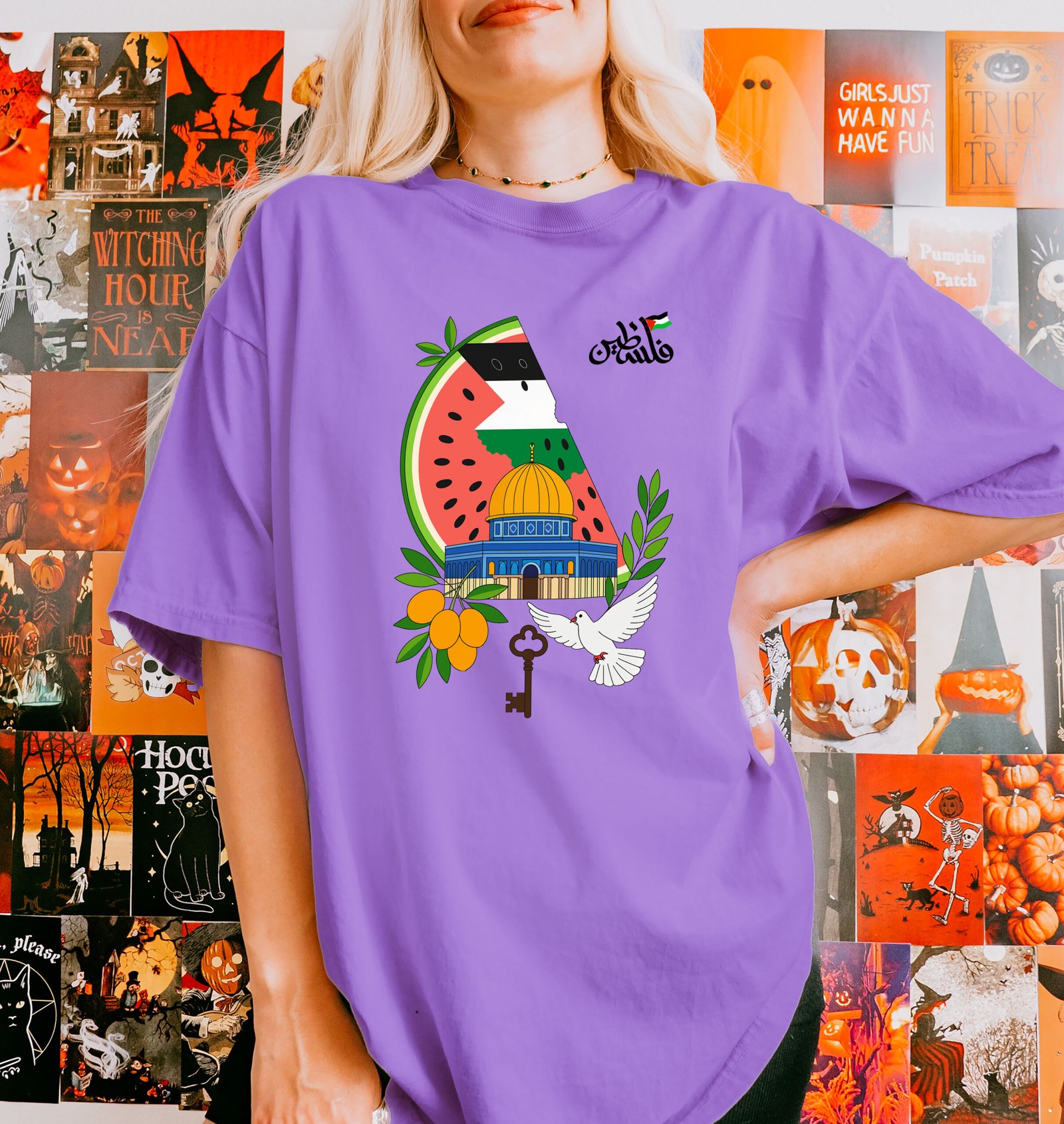 Palestine Support Tee | Olive Branch Dove Key of Return | Watermelon Flag Shirt | Al Aqsa Graphic Unisex T-Shirt - Image 3