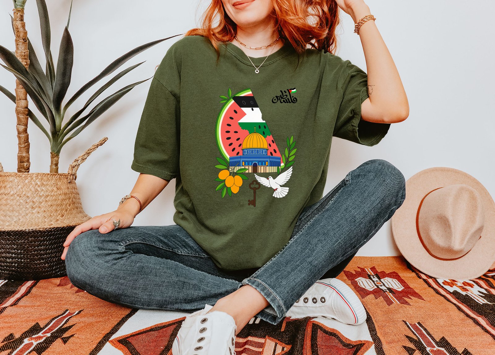 Palestine Support Tee | Olive Branch Dove Key of Return | Watermelon Flag Shirt | Al Aqsa Graphic Unisex T-Shirt - Image 4
