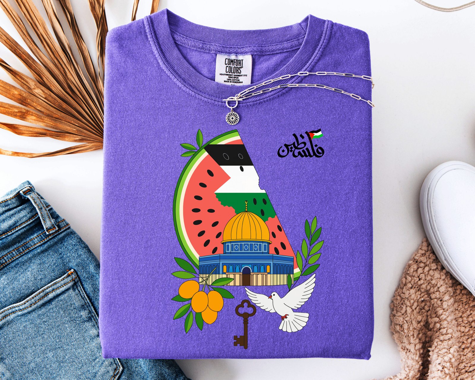 Palestine Support Tee | Olive Branch Dove Key of Return | Watermelon Flag Shirt | Al Aqsa Graphic Unisex T-Shirt - Image 5