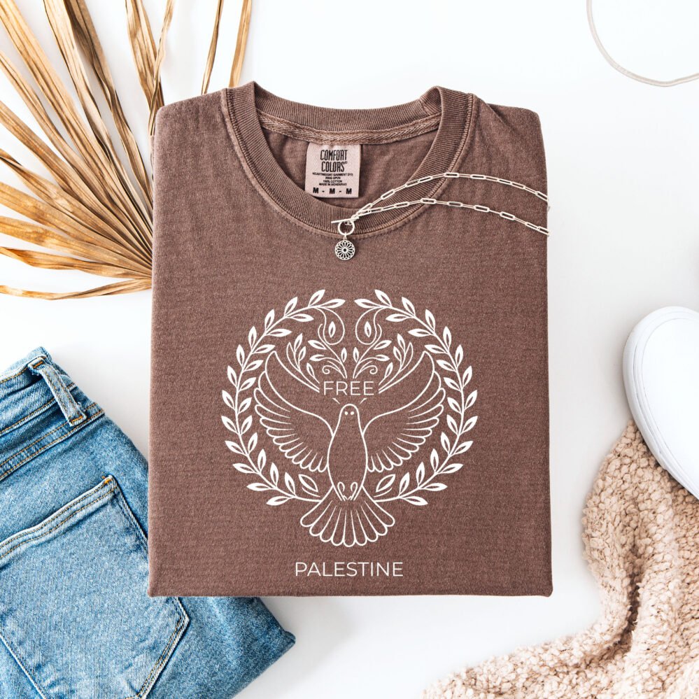 Free Palestine T-Shirt | Olive Branch & Dove Design | Unisex Tee | Support Palestine Shirt | Peace and Freedom Graphic Tee